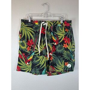 Caribbean Joe Mens Swim Trunks Large Tropical Parrot Floral Board Shorts Black‎